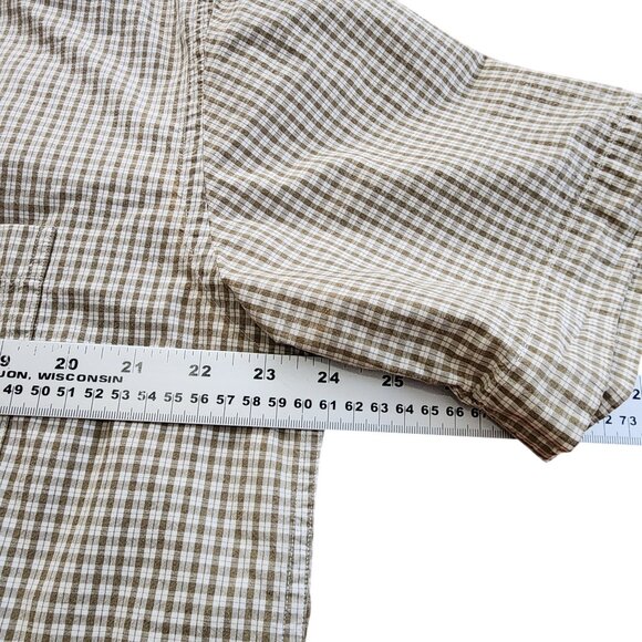 Tommy Hilfiger Men’s XL Brown White Plaid Check Short Sleeve Cotton Button Shirt - Picture 7 of 8